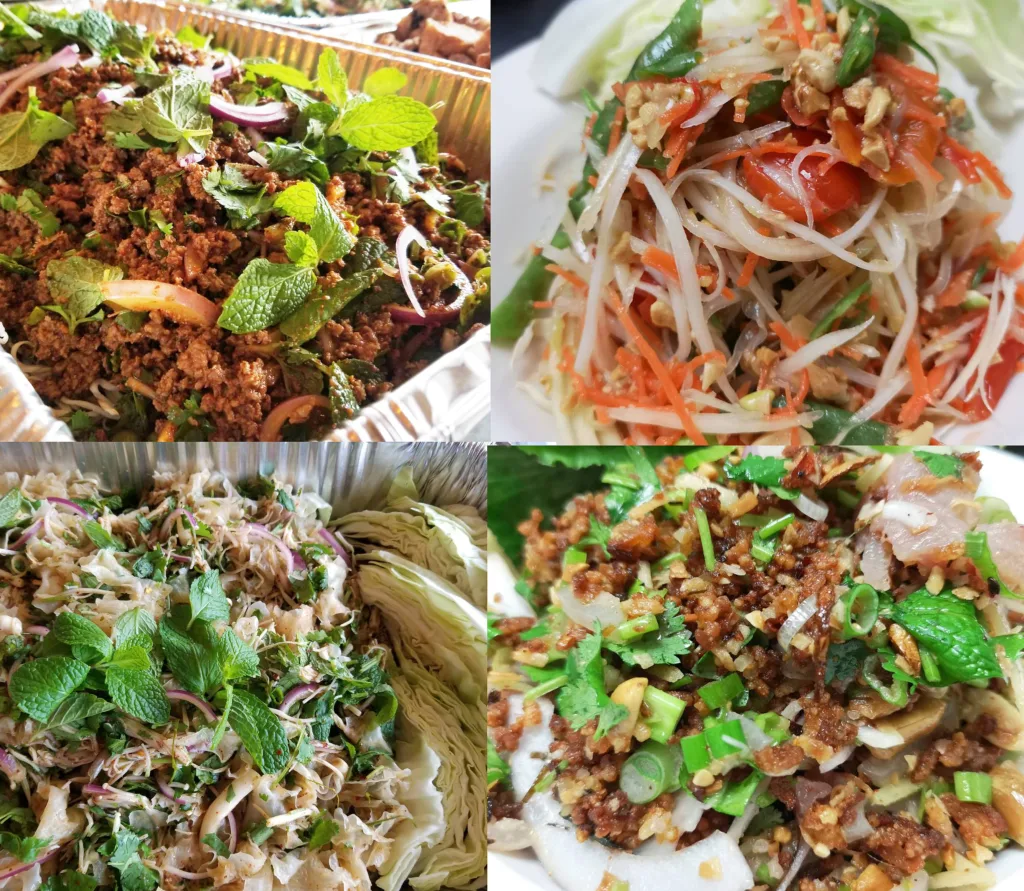 Catering trays of Thai salad and larb dishes